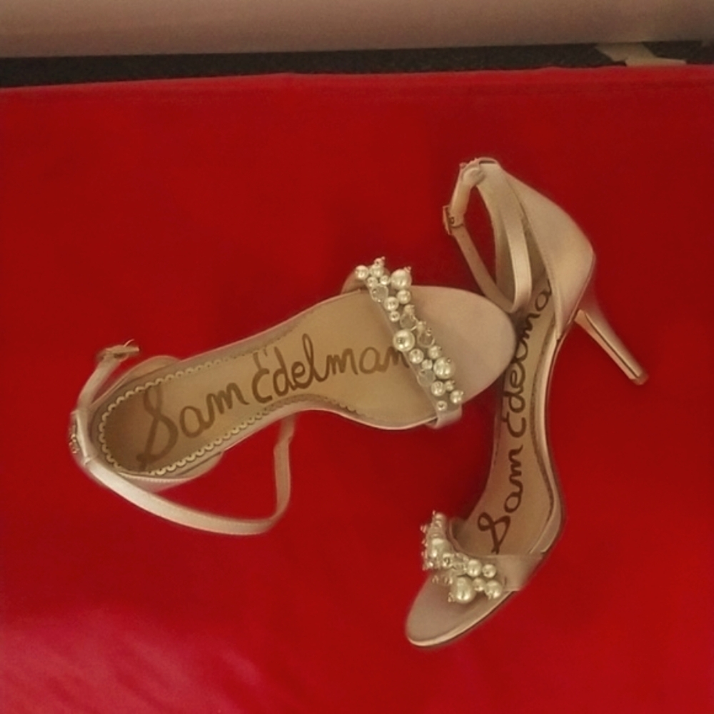 ❤❤️ Sam Edelman Dressy Heel Front Strap w-Pearl Bead - Blush Pink - Picture 4 of 9